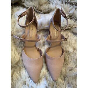 Antonio Melani Nude Suede Pointed Toe Ankle Strap Pumps Women's Size 8M